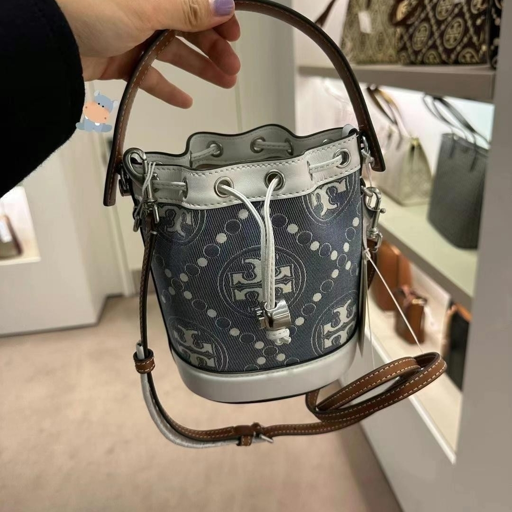 Tory Burch Navy and White Mini Bucket Bag